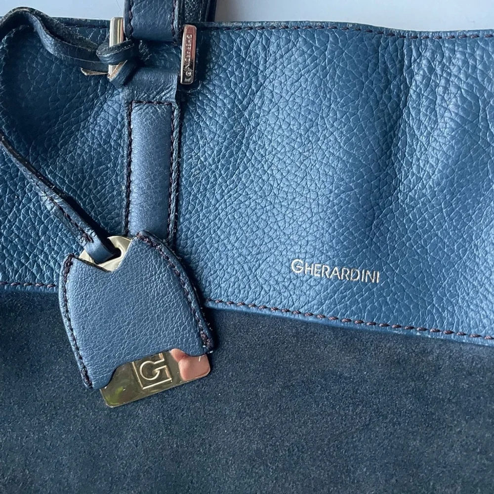 Gherardini Made in Italy Blue & Black Leather Suede Tote Bag